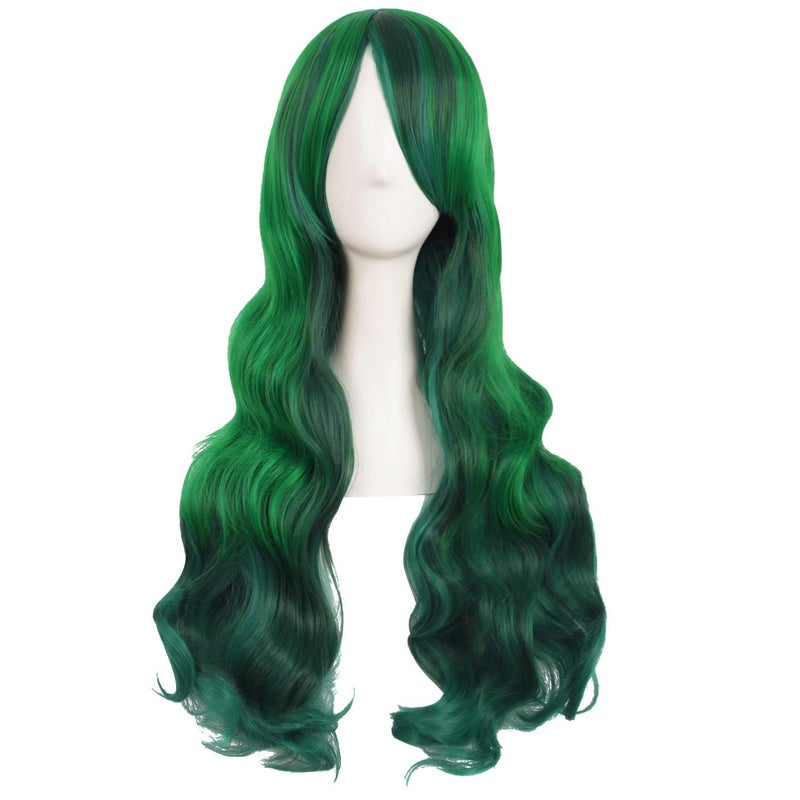 MapofBeauty 28 Inch/70 cm Beautiful Long Wavy Harajuku Style Cosplay Side Bangs Wigs (Lake Green/Grass Green) - Image 1